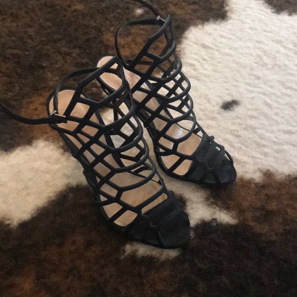 Schutz Black Cage Strappy Sandals